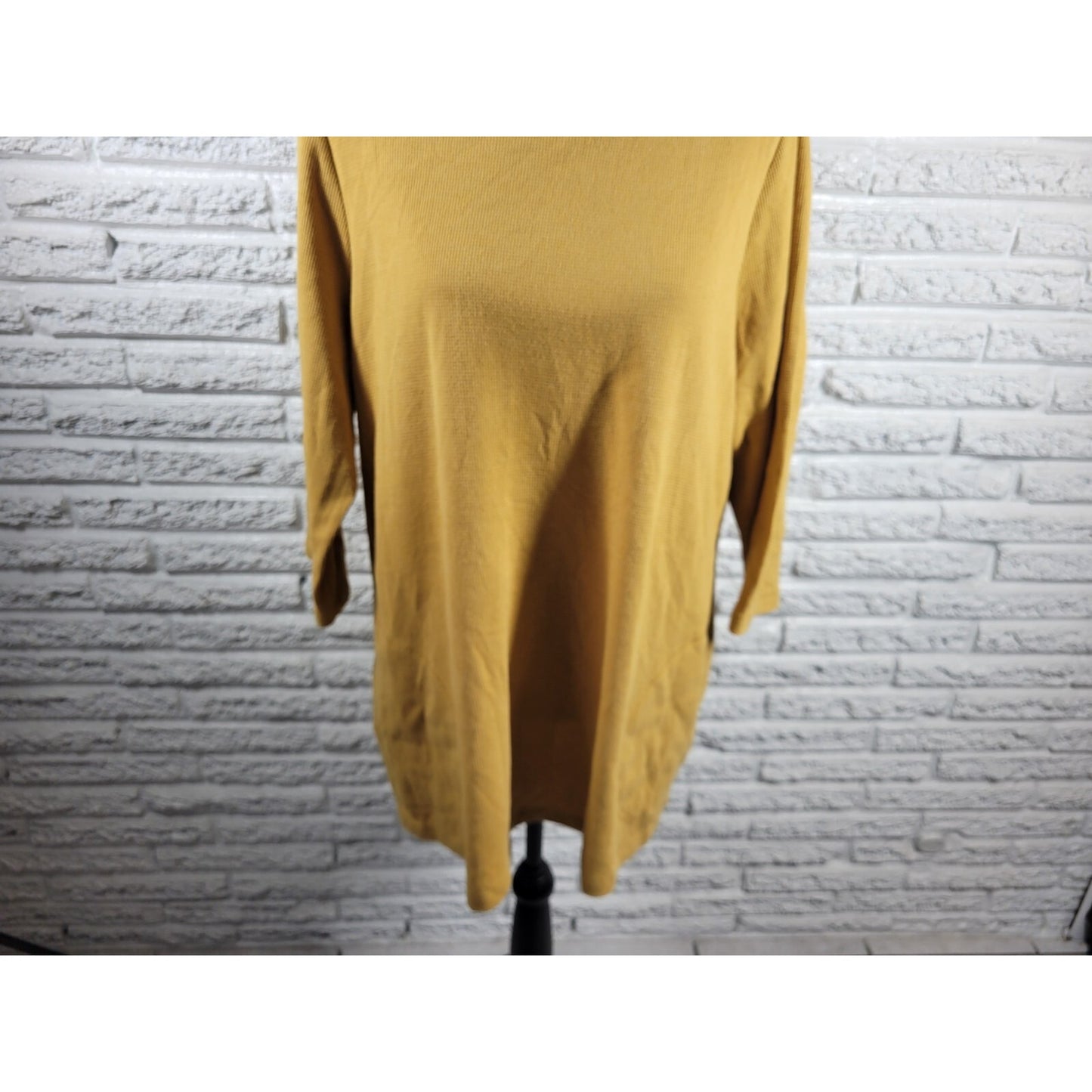 CJ Banks Womens Top 1X Plus Tunic 3/4 Sleeve Waffle Knit Gold Pockets Casual