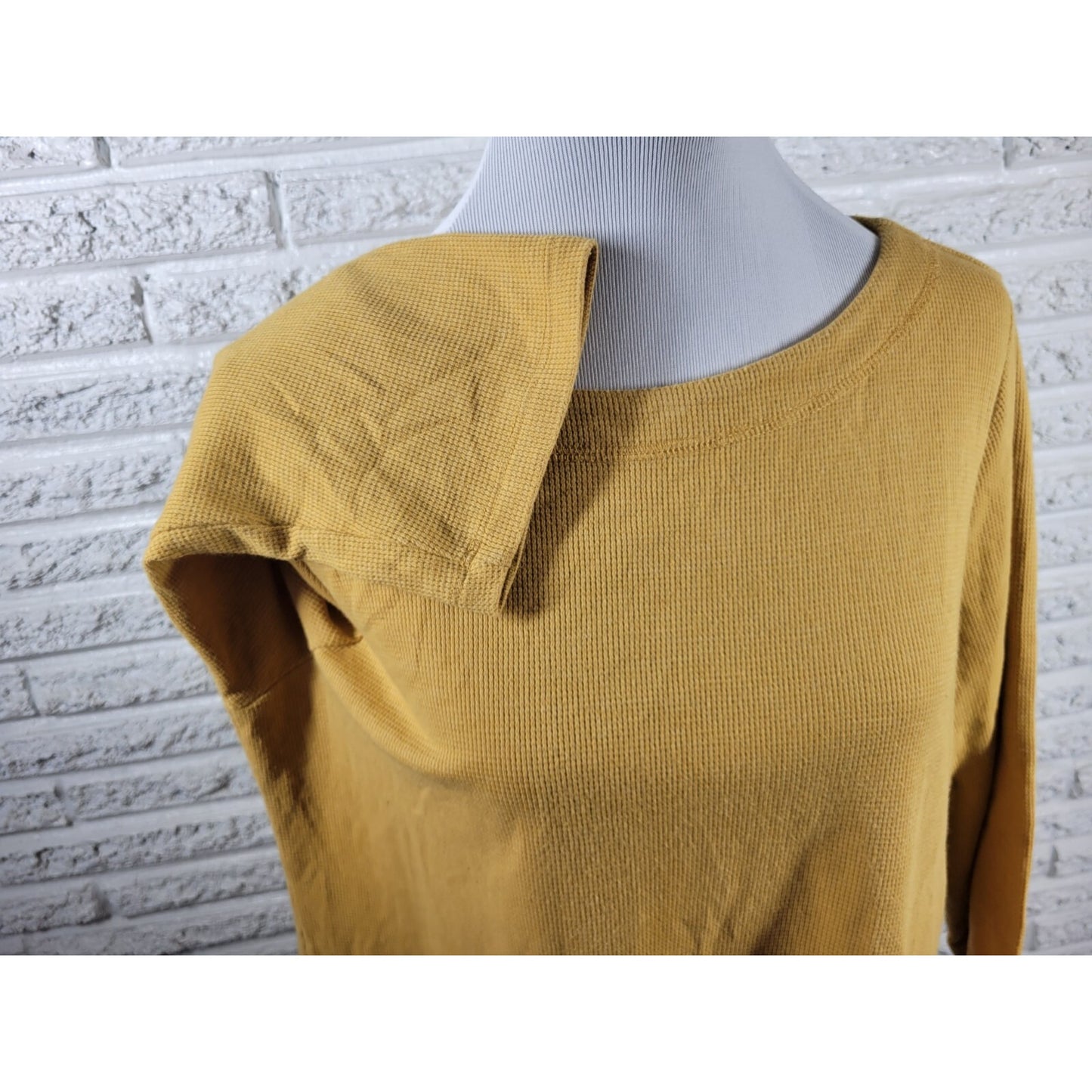 CJ Banks Womens Top 1X Plus Tunic 3/4 Sleeve Waffle Knit Gold Pockets Casual