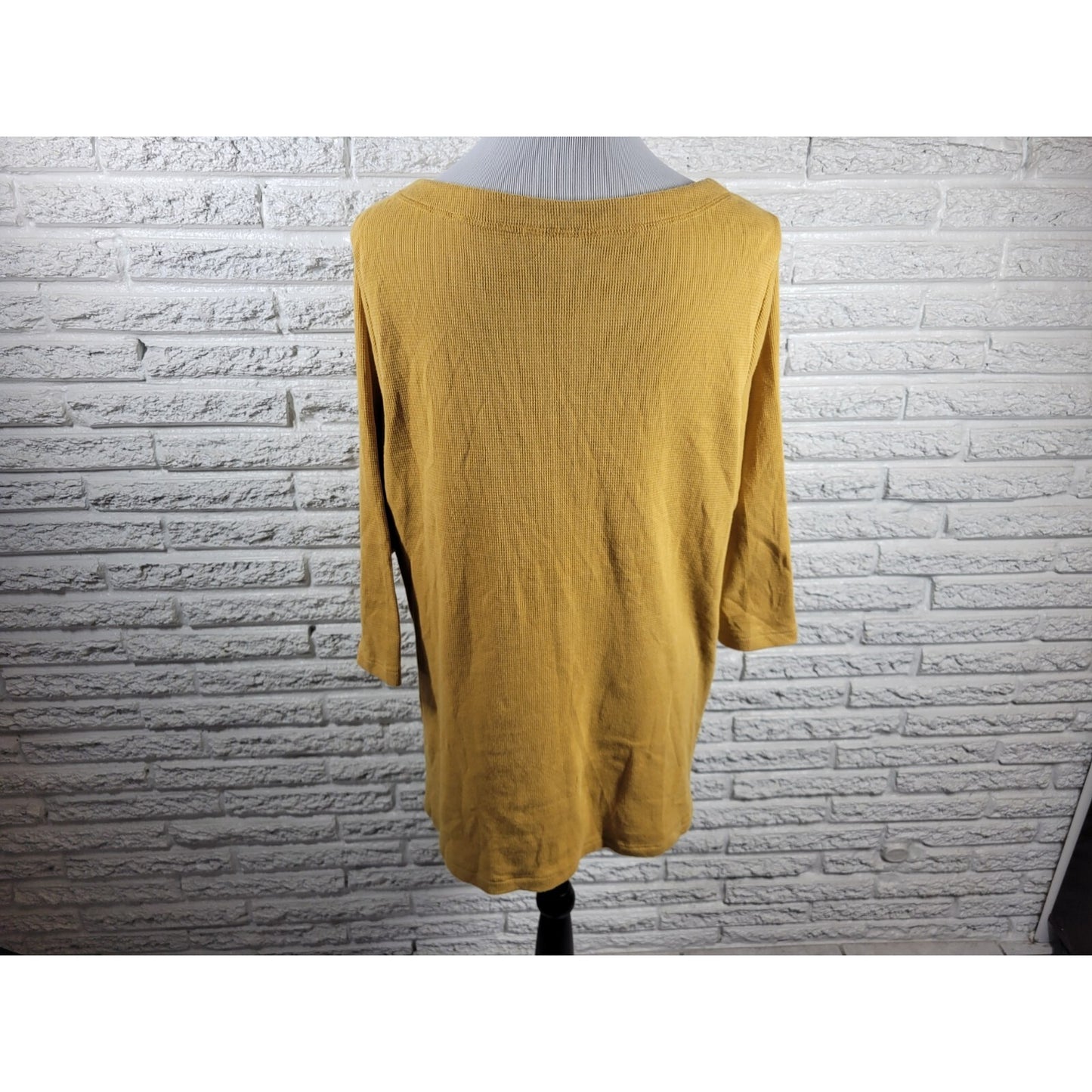 CJ Banks Womens Top 1X Plus Tunic 3/4 Sleeve Waffle Knit Gold Pockets Casual