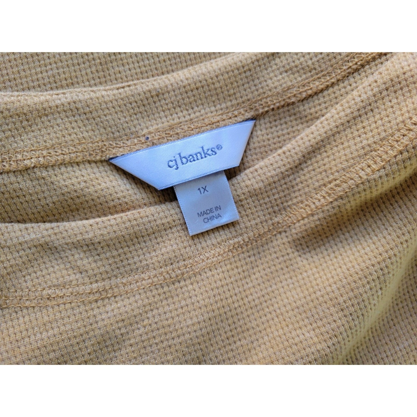 CJ Banks Womens Top 1X Plus Tunic 3/4 Sleeve Waffle Knit Gold Pockets Casual