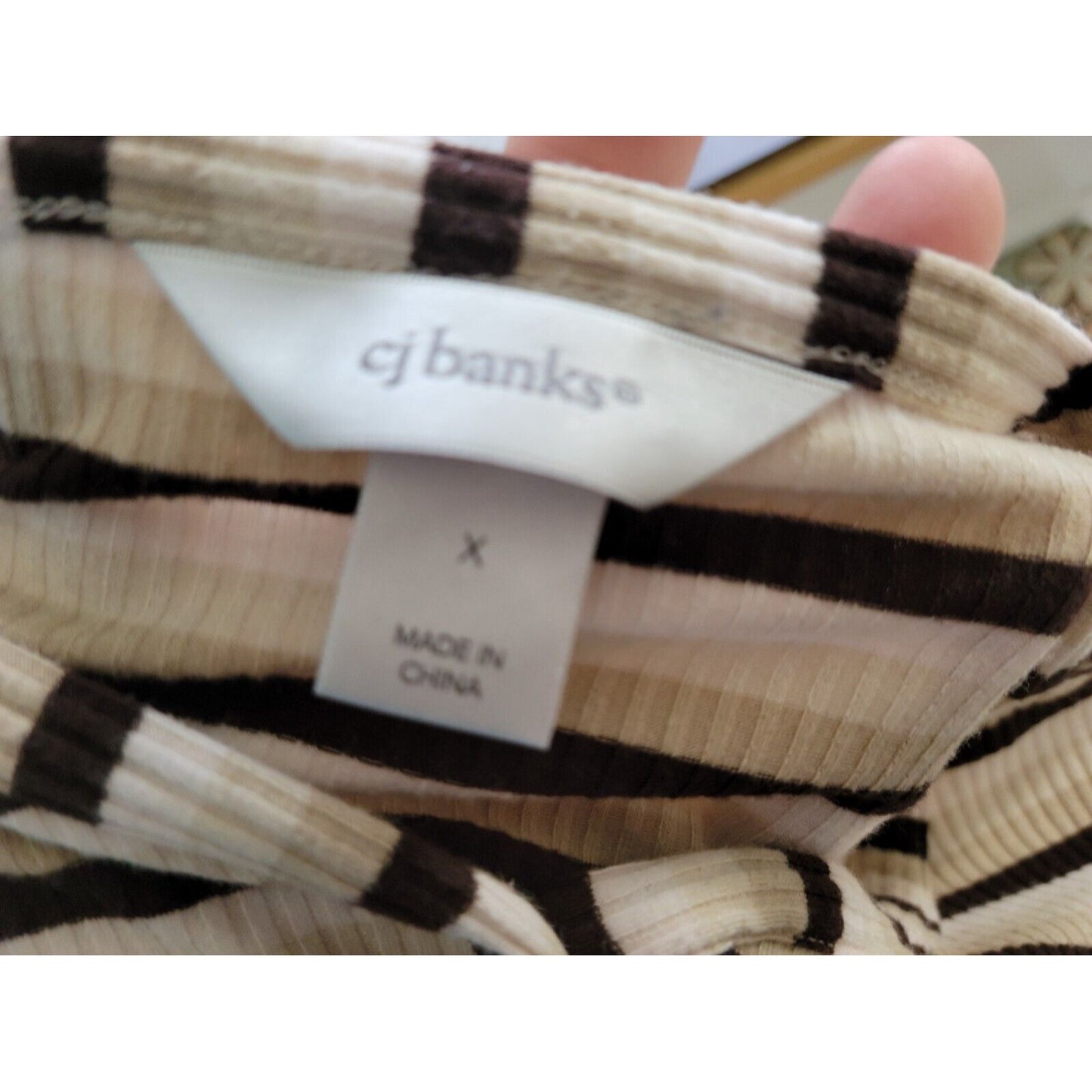 CJ Banks Women Top X Extra Large XL Knit 1/4 Button Brown Stripe Comfy Casual