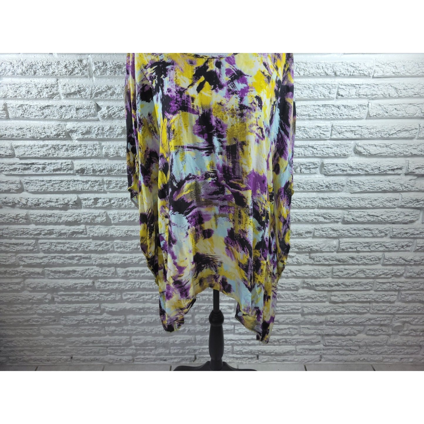 Westbound Womens Top 2X Plus Kimono Asymmetric Shark Bite Purple Watercolor