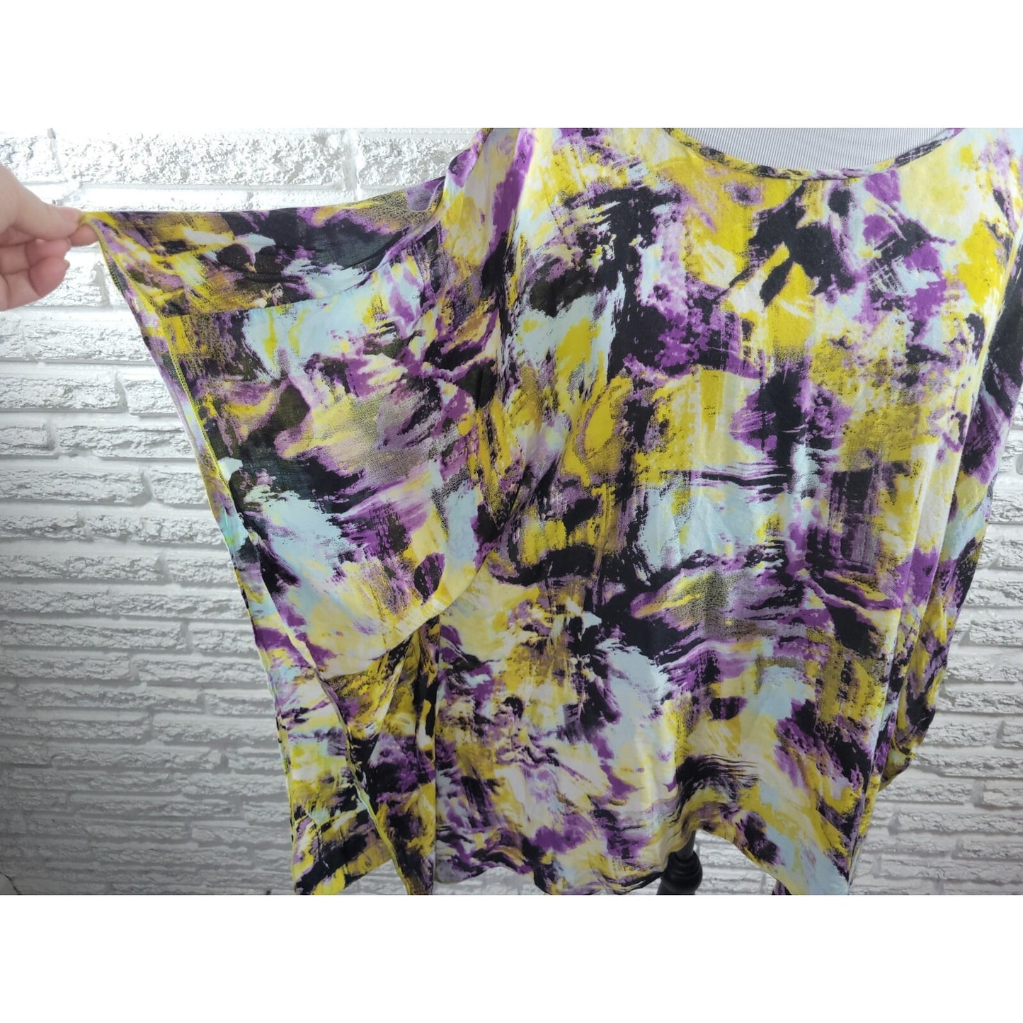 Westbound Womens Top 2X Plus Kimono Asymmetric Shark Bite Purple Watercolor