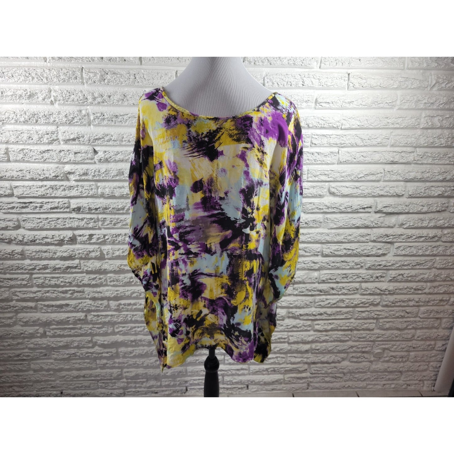 Westbound Womens Top 2X Plus Kimono Asymmetric Shark Bite Purple Watercolor