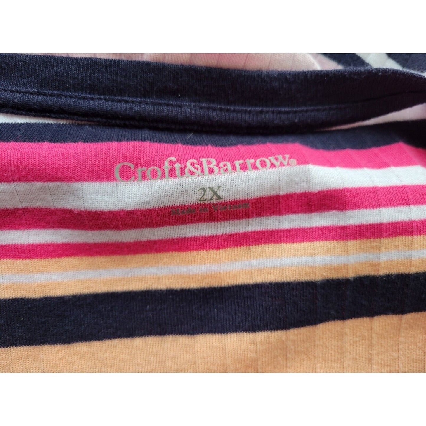 Croft Barrow Womens Top 2X Plus Tee Short Sleeve Pink Stripe Cotton Blend Knit