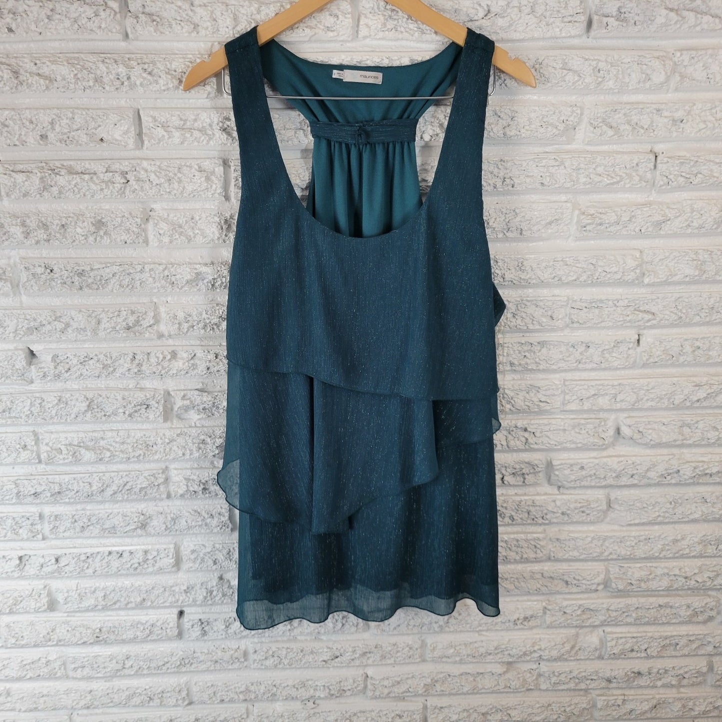 Maurices Womens Top 2 2X Plus Tank Tunic Green Sparkle Metallic Party Racerback