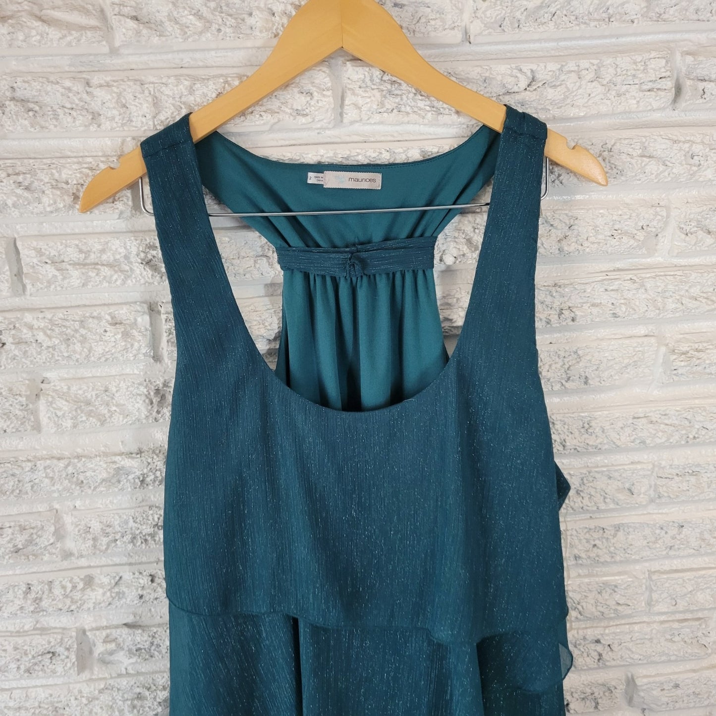 Maurices Womens Top 2 2X Plus Tank Tunic Green Sparkle Metallic Party Racerback