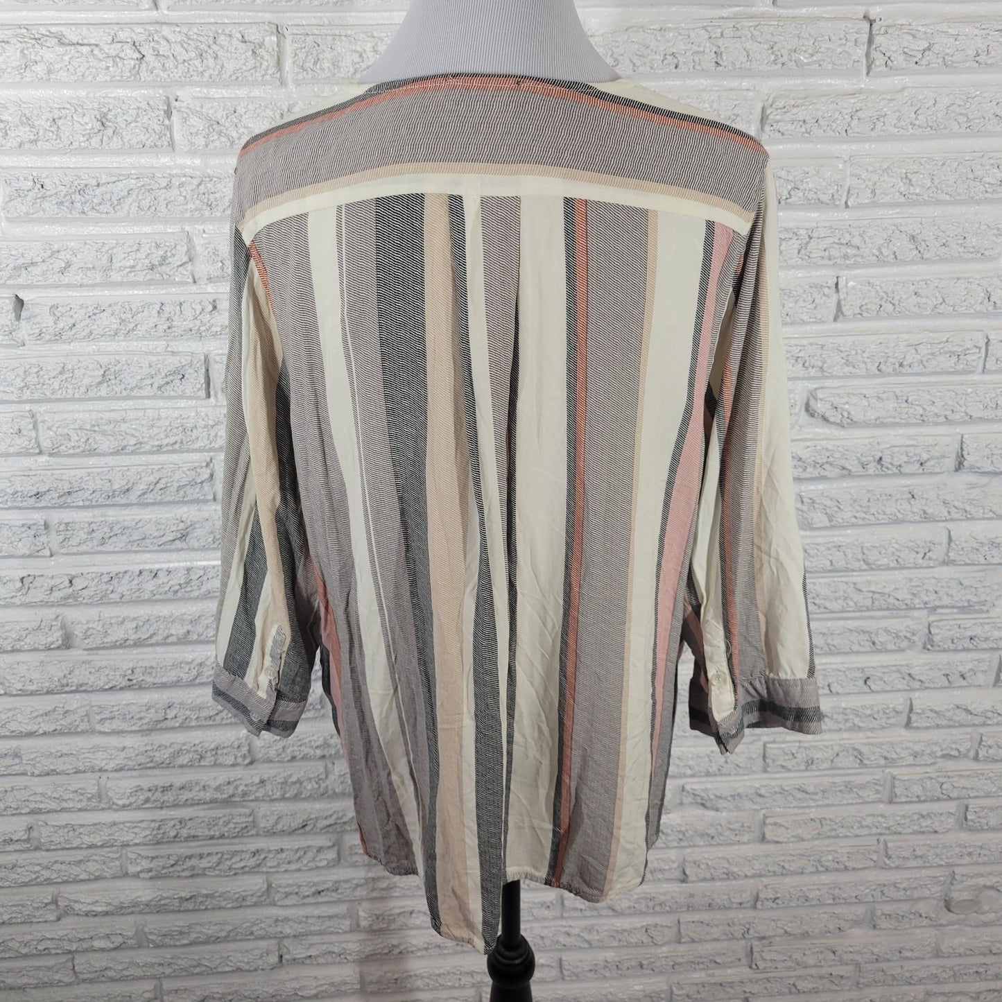 Cynthia Rowley Womens Top 2X Plus 3/4 Sleeve Gray Stripe Lightweight Asymmetric