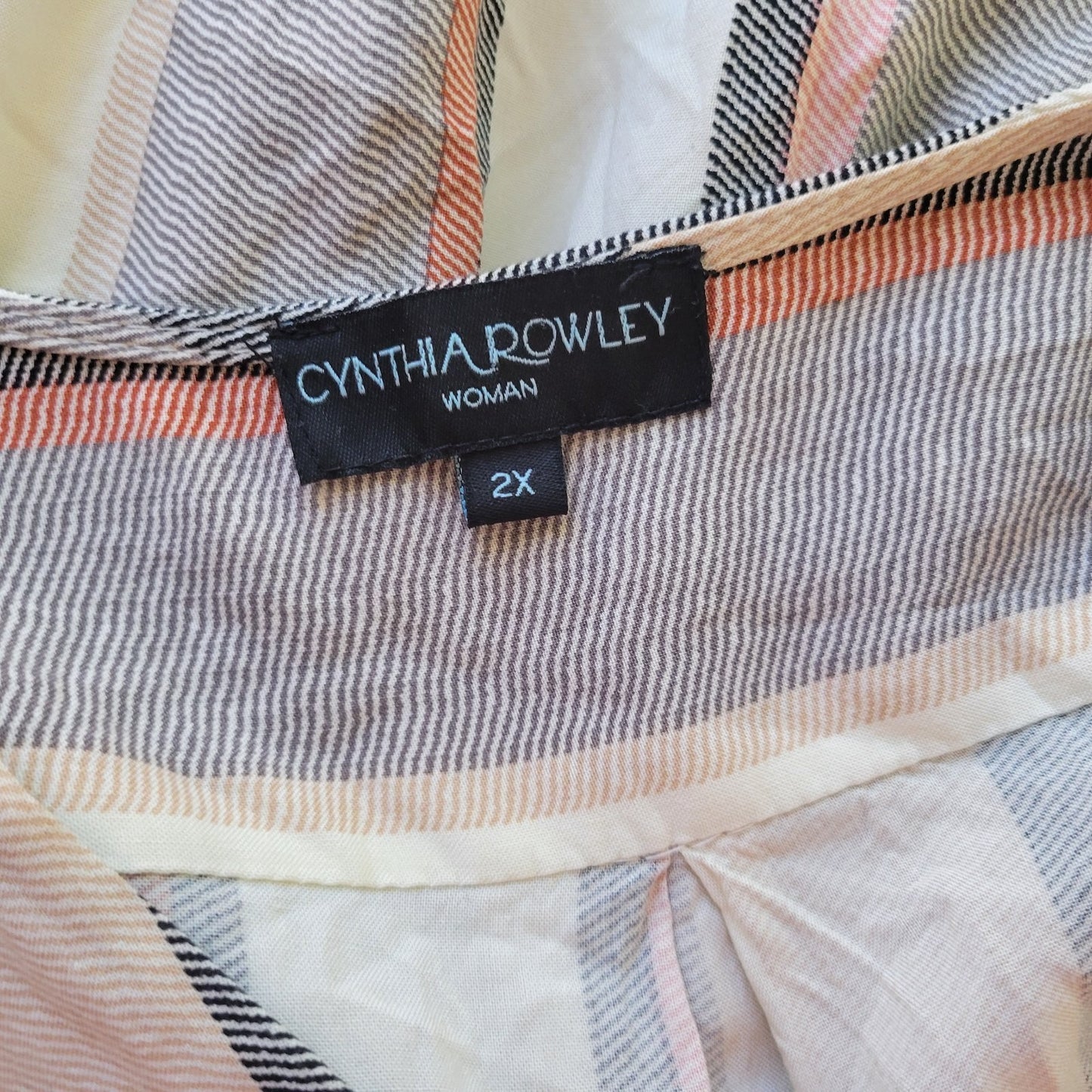 Cynthia Rowley Womens Top 2X Plus 3/4 Sleeve Gray Stripe Lightweight Asymmetric