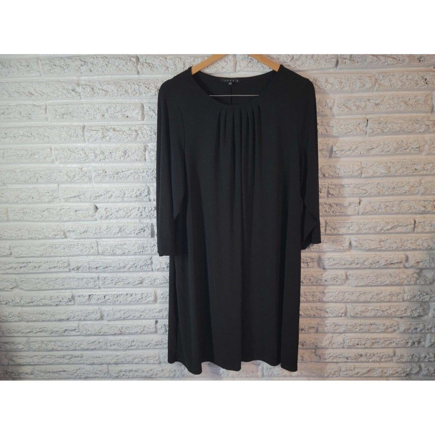 Tiana B Women Dress 2X Plus Long Sleeve Pleated Black Knee Length Career Casual