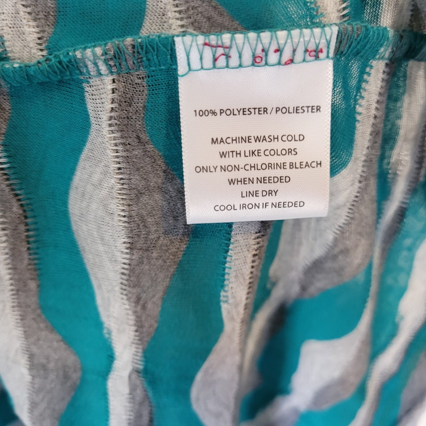 Sag Harbor Womens Top Extra Large Open Overlay Green Gray Stripe Sheer