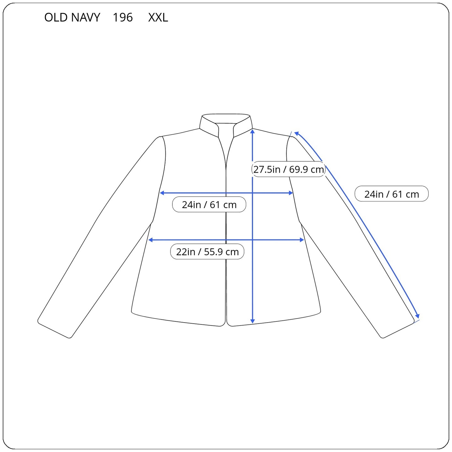 Old Navy XXL Blue Full Zip High Neck Jacket Cotton Outerwear Pockets SWE51E