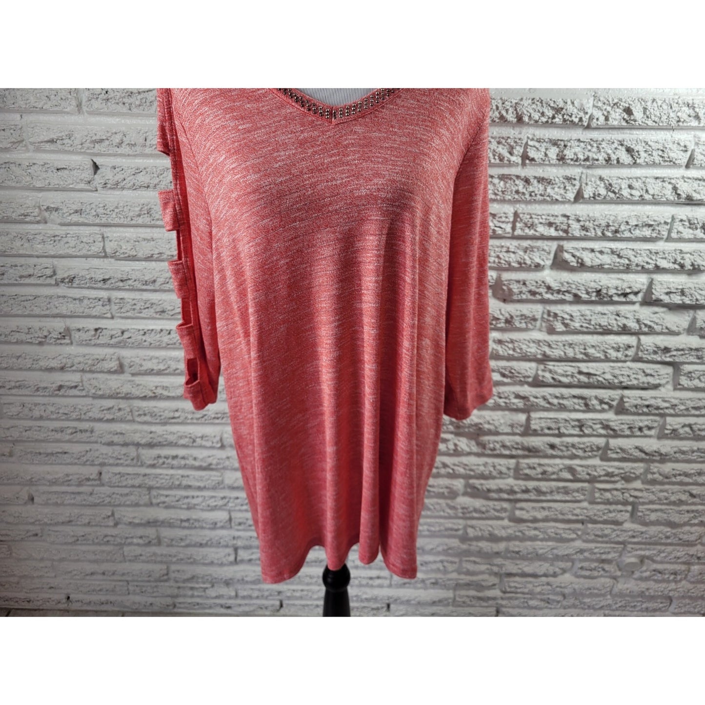 Terra Sky Women Top 1X Plus Tunic Cut Out Sleeves Pink Studded Metallic Thread