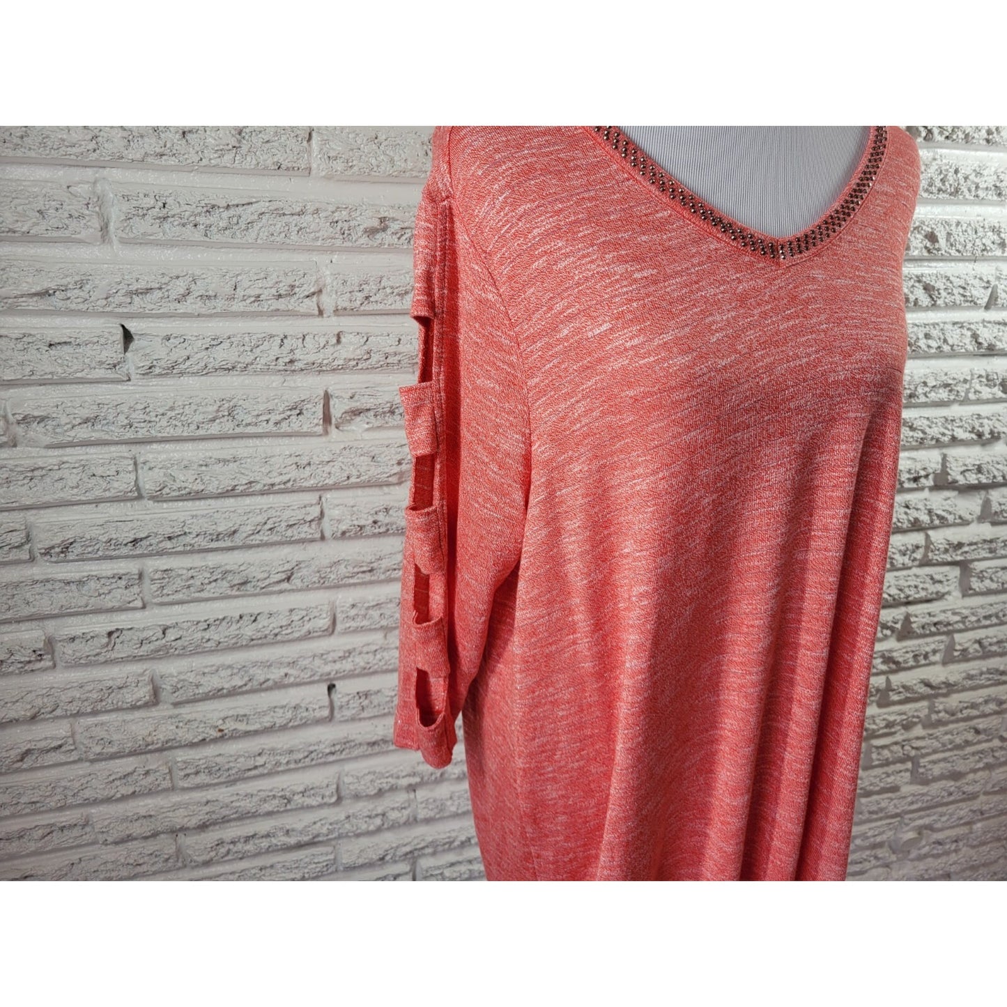 Terra Sky Women Top 1X Plus Tunic Cut Out Sleeves Pink Studded Metallic Thread