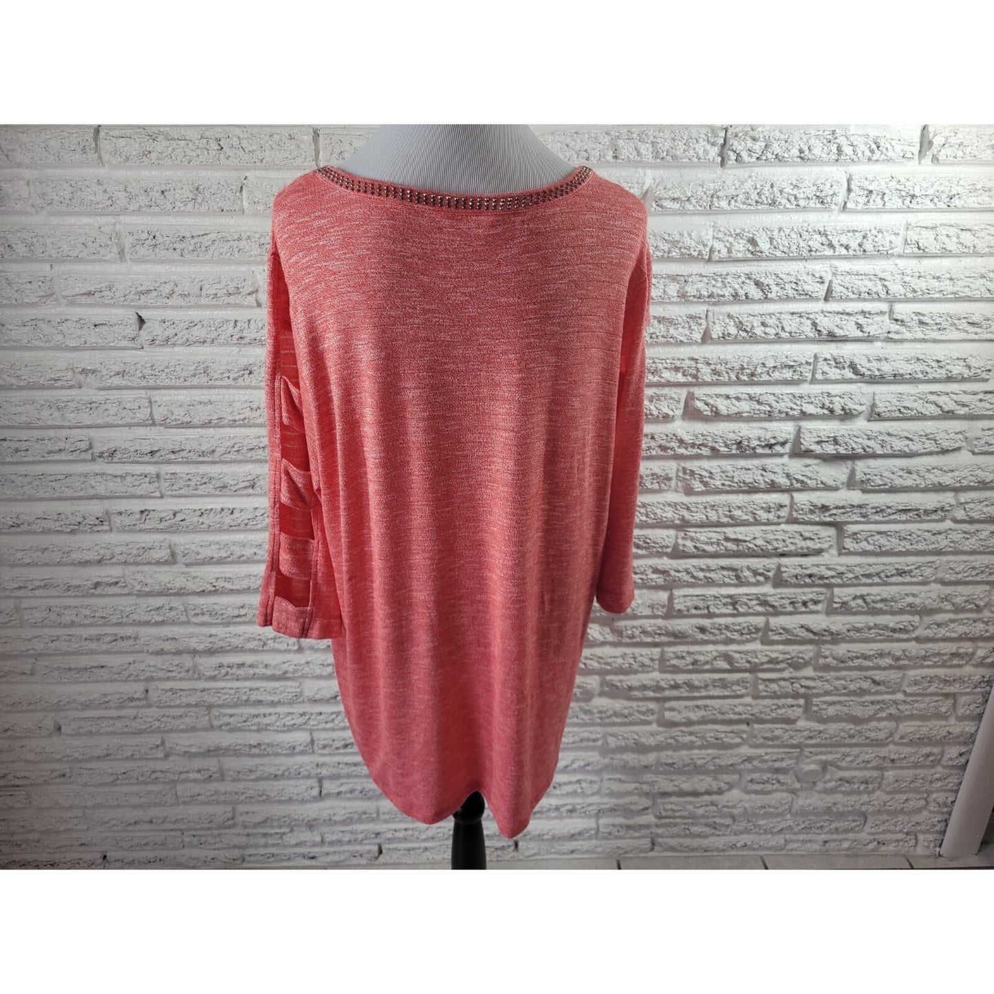 Terra Sky Women Top 1X Plus Tunic Cut Out Sleeves Pink Studded Metallic Thread