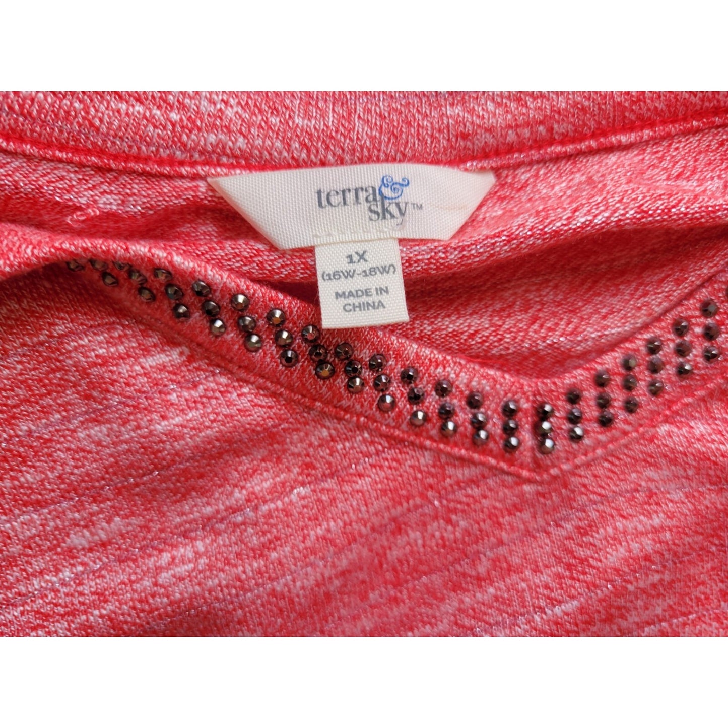 Terra Sky Women Top 1X Plus Tunic Cut Out Sleeves Pink Studded Metallic Thread