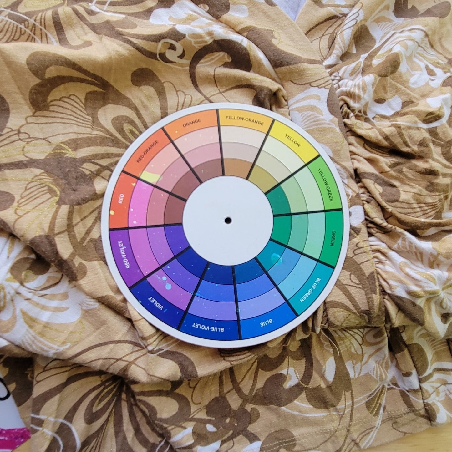 New York Co Womens Top Extra Large XL Tan Floral Ruched Metallic Thread Casual