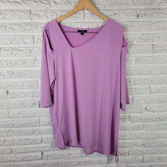 Alfani Womens Top 1X Plus Tunic Lavender Cold Shoulder Asymmetric Neck and Hem