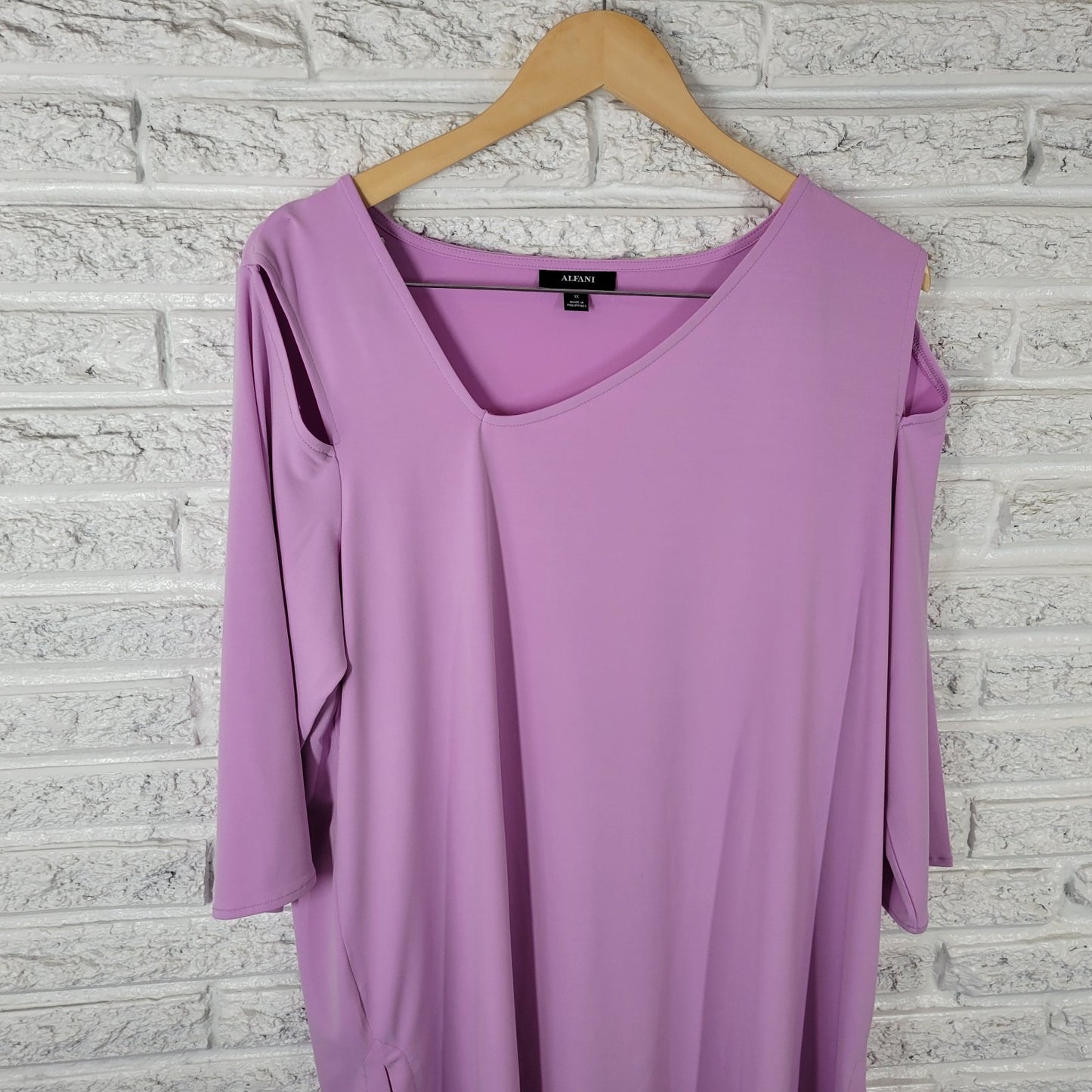 Alfani Womens Top 1X Plus Tunic Lavender Cold Shoulder Asymmetric Neck and Hem