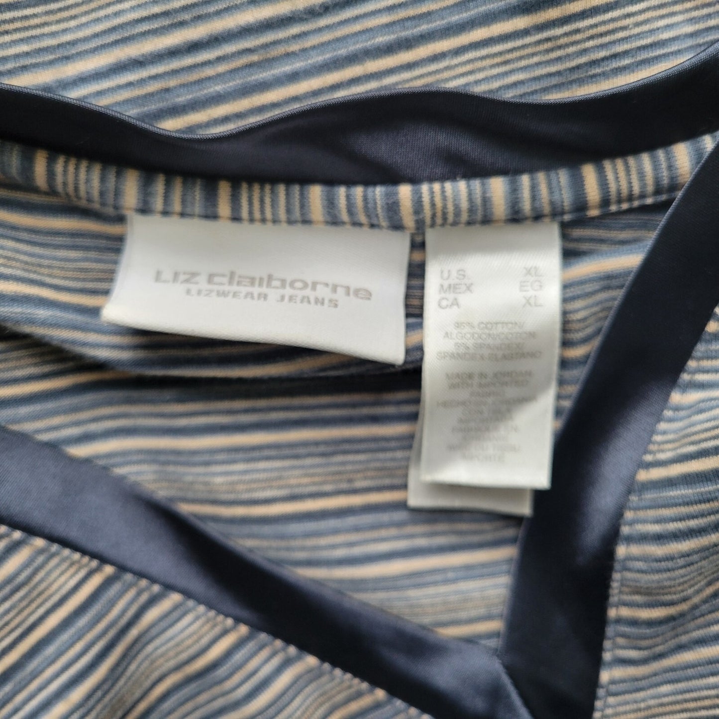Liz Claiborne Women Top Extra Large XL Tee Long Sleeve Blue White Stripe Casual