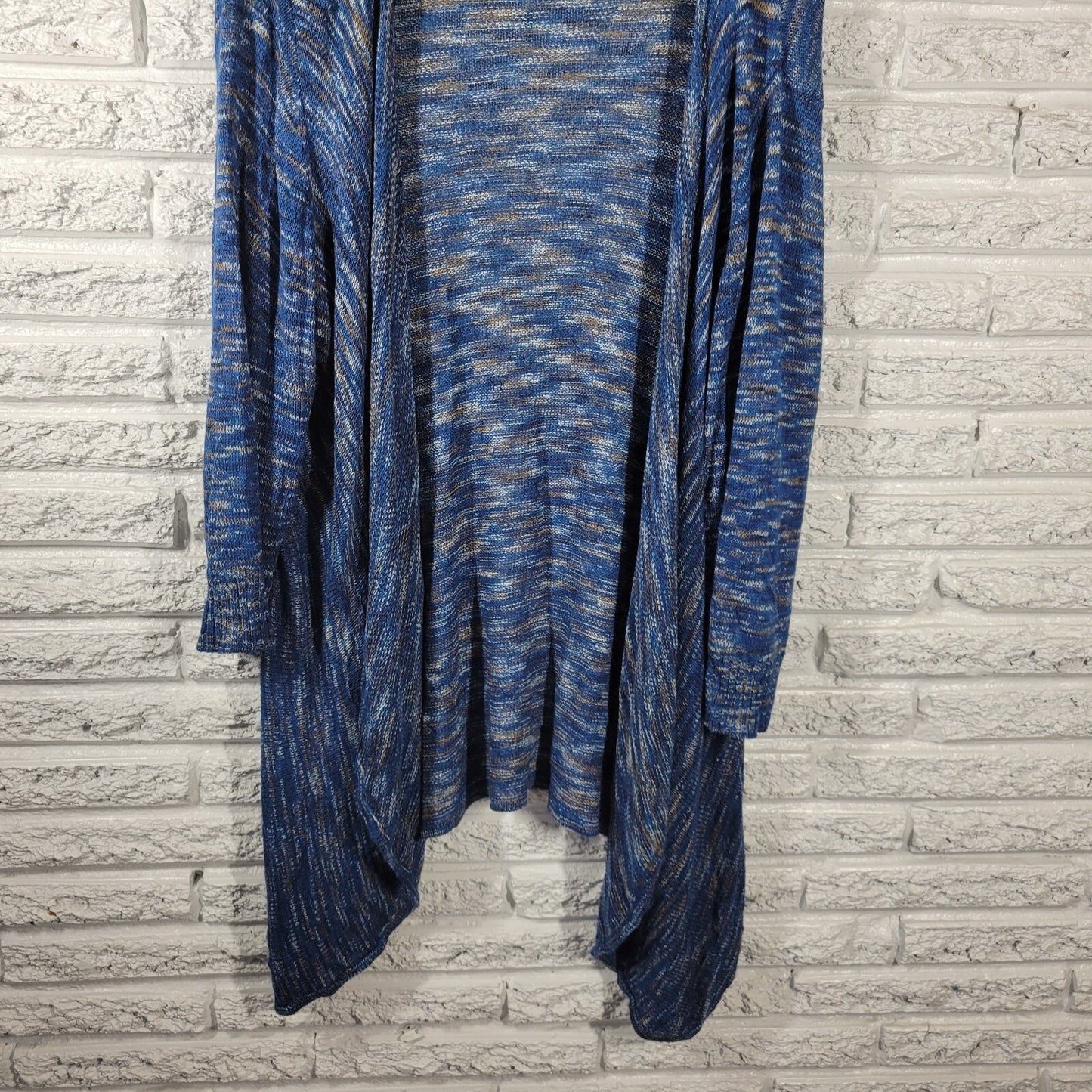 Dress Barn Womens Sweater 2X Plus Cardigan Duster Open 3/4 Sleeve Blue Soft