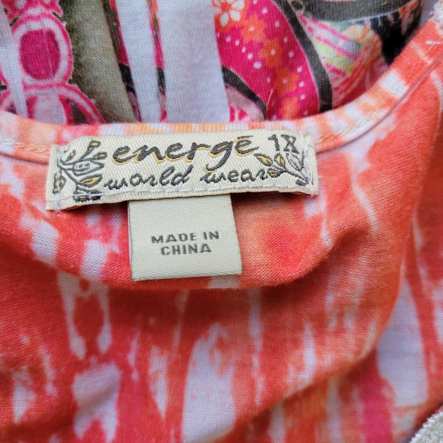 Energe Womens Top 1X Plus Short Sleeve Orange Paisley Crochet Trim Laser Cut