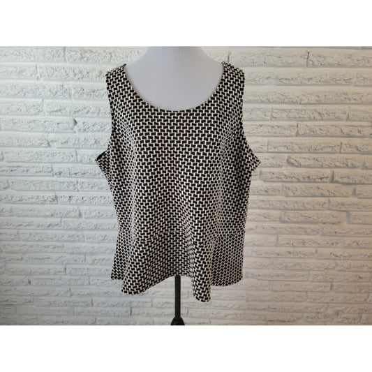 Lane Bryant Women's 22/24 Plus Black Geometric Knit Tank Top Round Neck