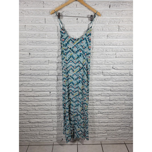 Old Navy Women's XXL Blue Geometric Spaghetti Strap Slip Dress Midi Rayon