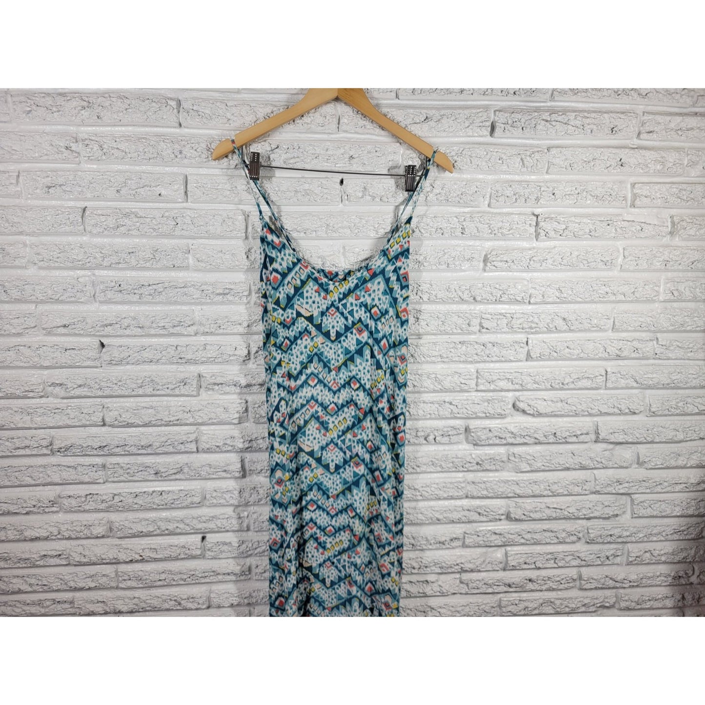Old Navy Women's XXL Blue Geometric Spaghetti Strap Slip Dress Midi Rayon