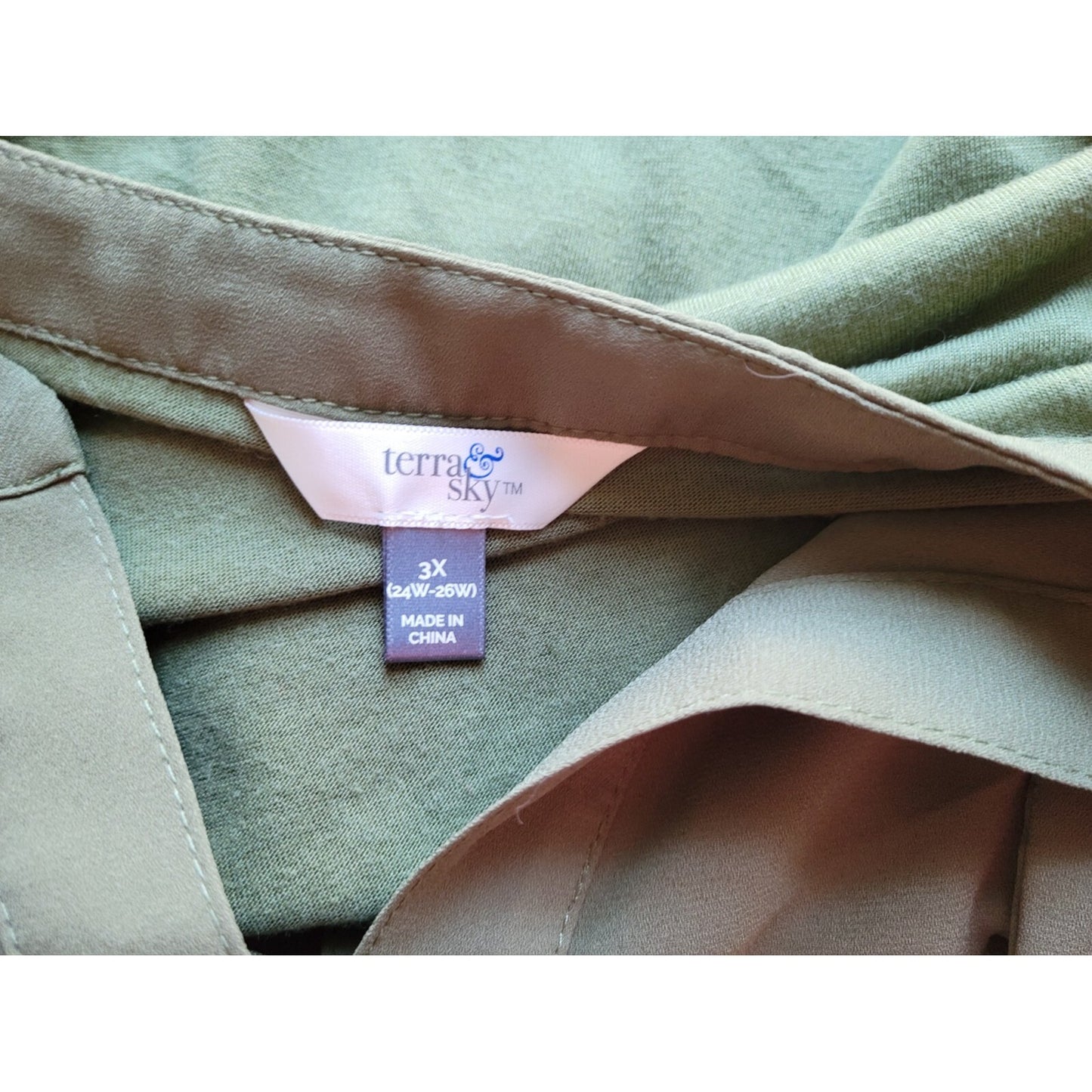 Terra Sky Women Top 3X Plus Sleeveless Quarter Button Semi Sheer Polyester Green