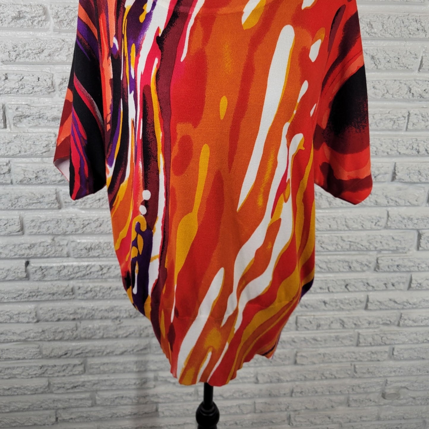 Joseph A Womens Top Extra Large XL Knit Short Sleeve Orange Red Watercolor Comfy