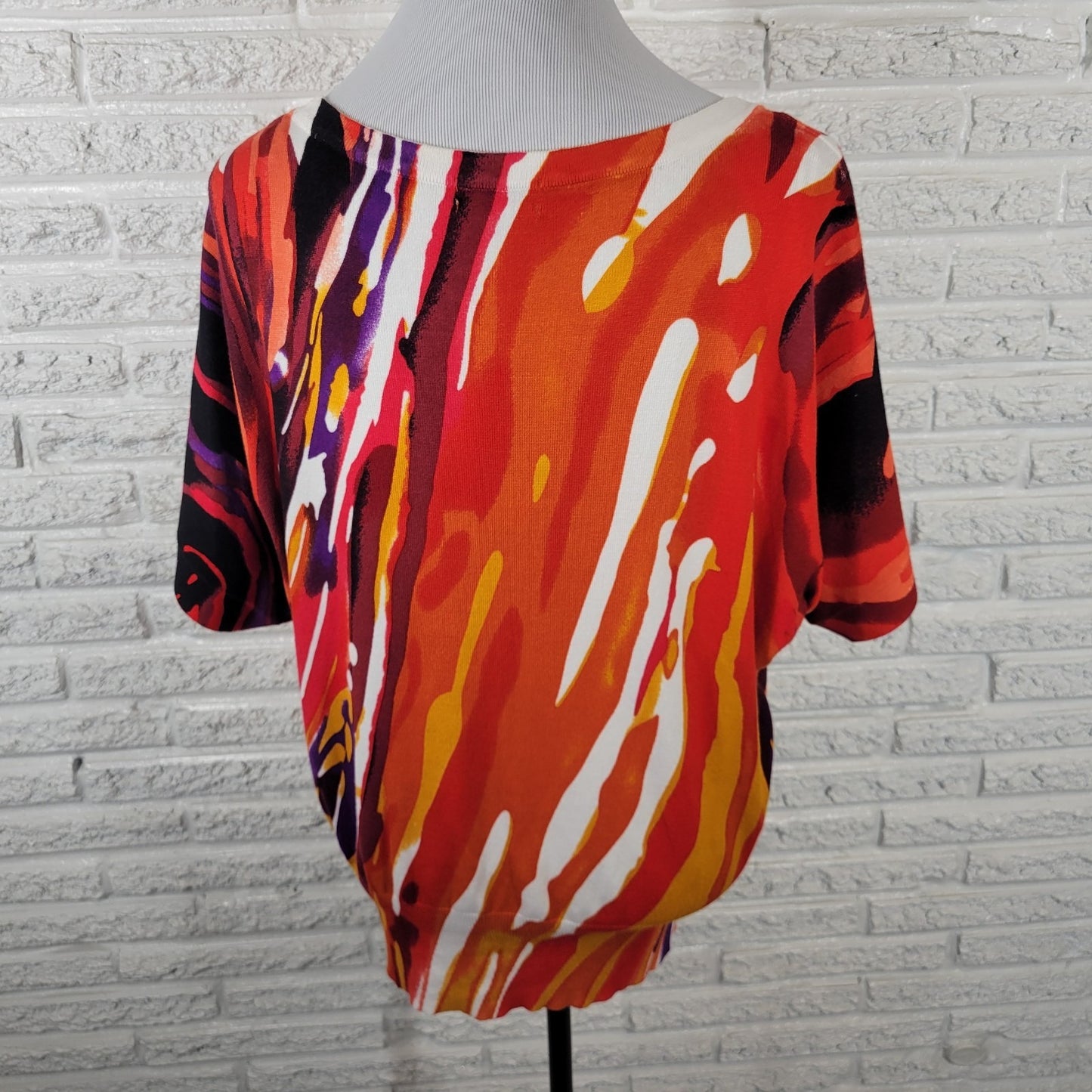 Joseph A Womens Top Extra Large XL Knit Short Sleeve Orange Red Watercolor Comfy