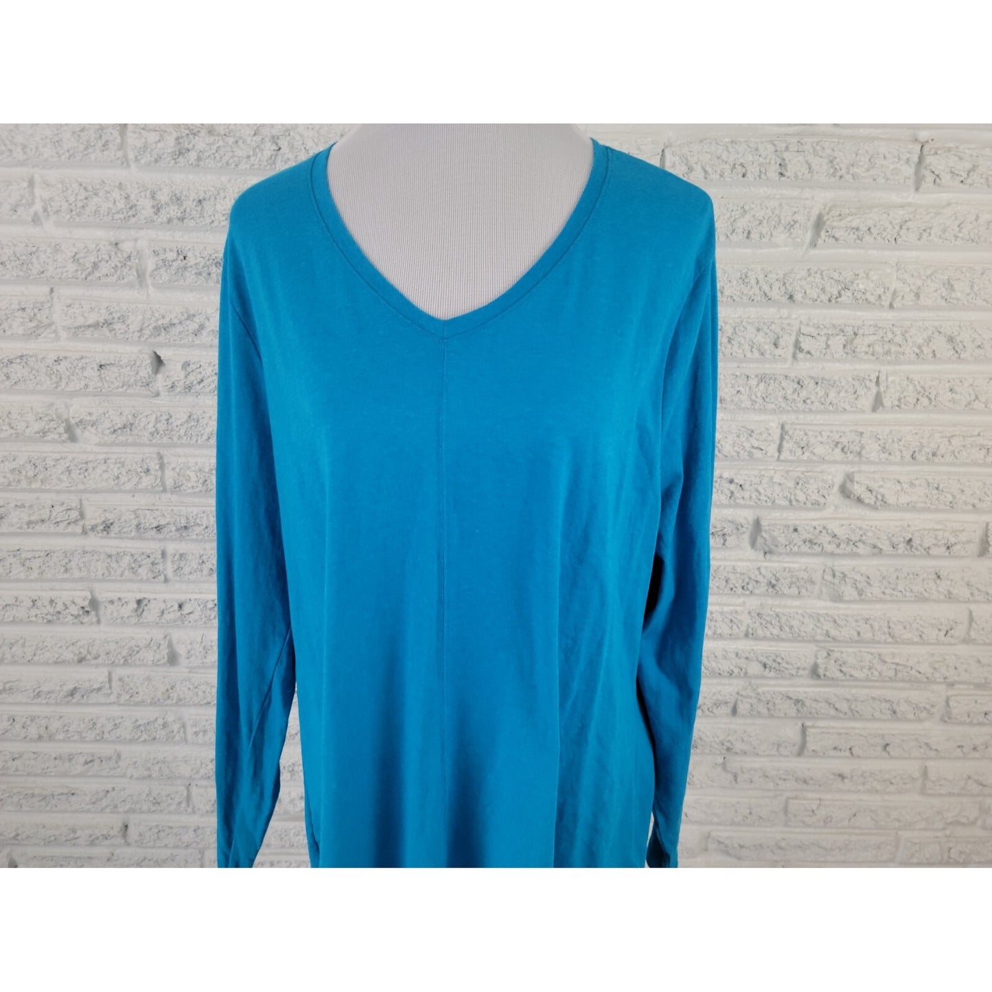 Just My Size Womens Shirt 3X Tee Long Sleeve Pullover VNeck Blue Cotton Blend