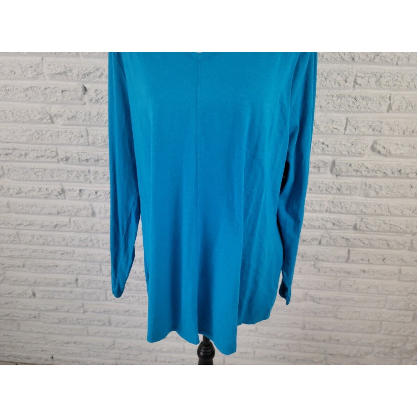 Just My Size Womens Shirt 3X Tee Long Sleeve Pullover VNeck Blue Cotton Blend
