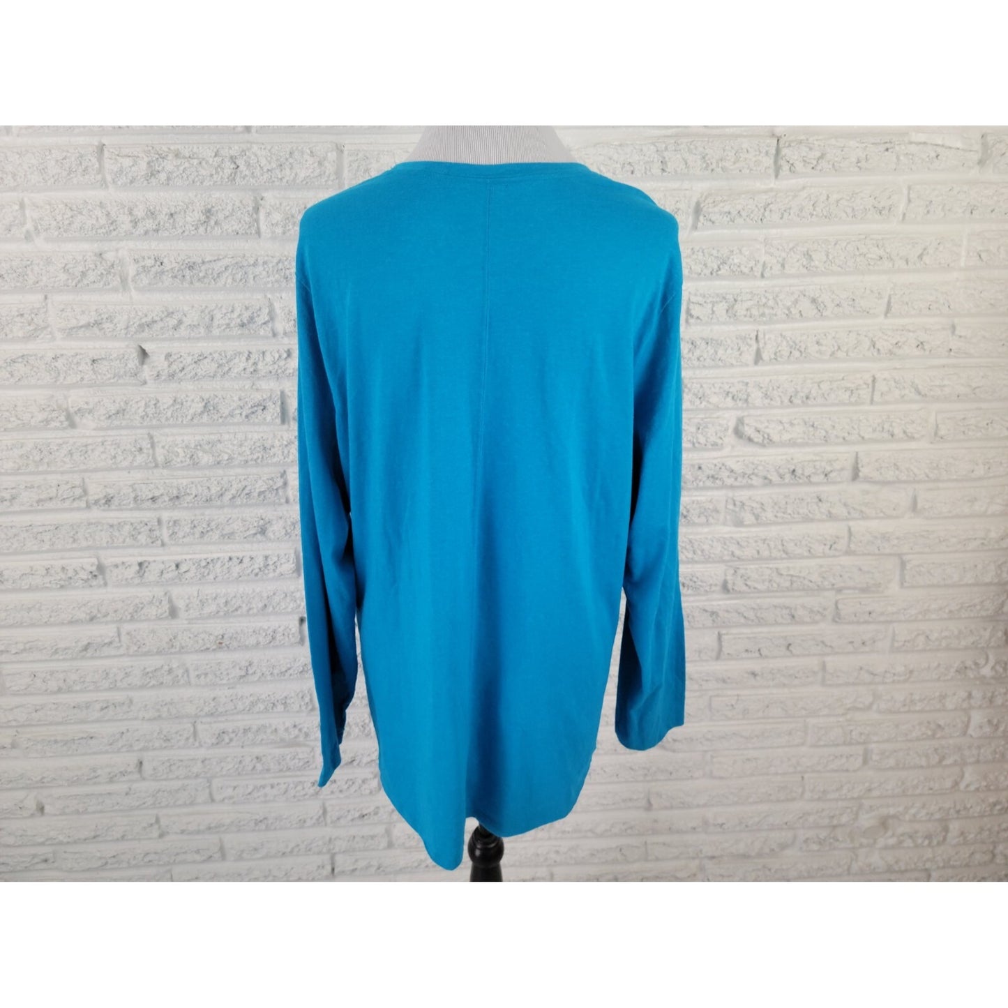 Just My Size Womens Shirt 3X Tee Long Sleeve Pullover VNeck Blue Cotton Blend