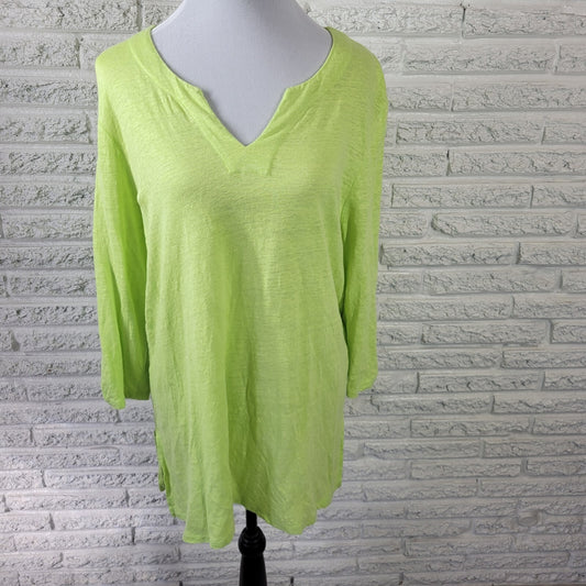 Chicos Women Top 3 Standard XL Fluorescent Green Linen Lightweight Travel Casual