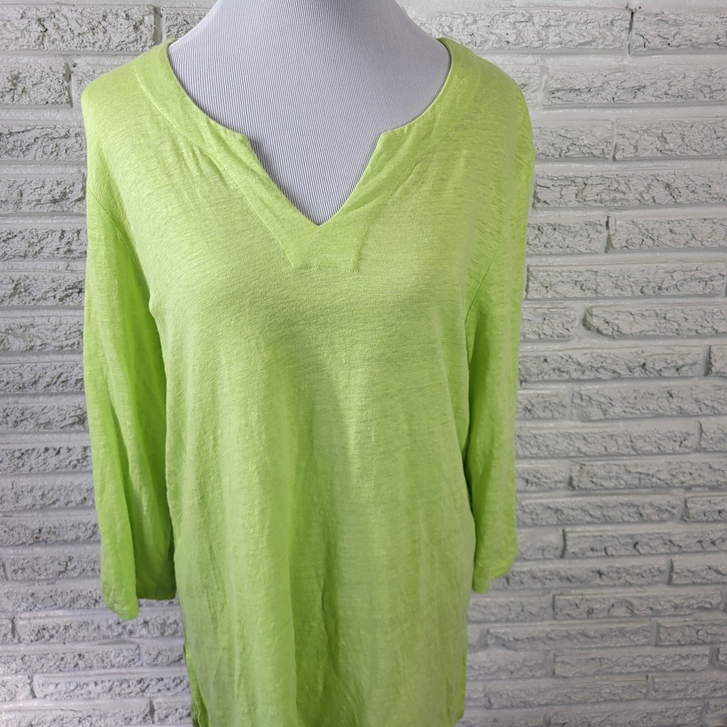 Chicos Women Top 3 Standard XL Fluorescent Green Linen Lightweight Travel Casual