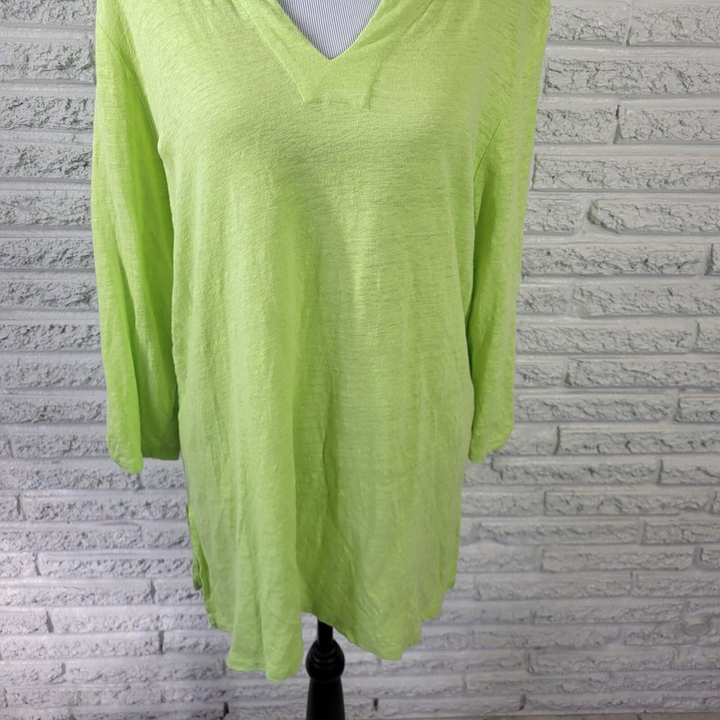 Chicos Women Top 3 Standard XL Fluorescent Green Linen Lightweight Travel Casual