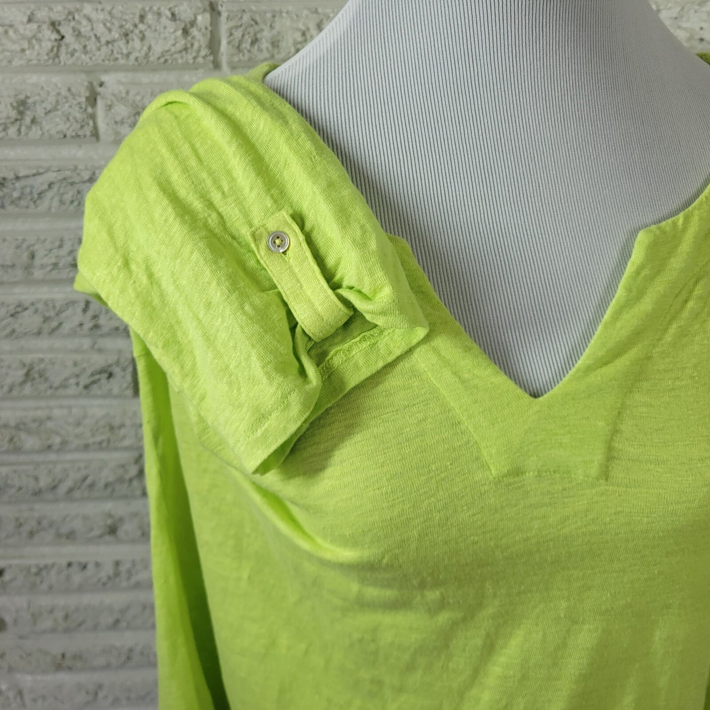 Chicos Women Top 3 Standard XL Fluorescent Green Linen Lightweight Travel Casual