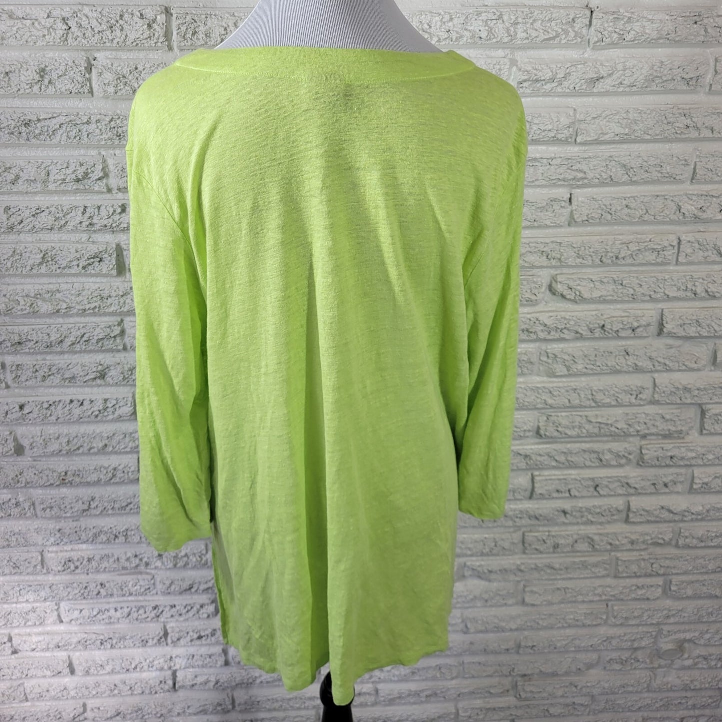 Chicos Women Top 3 Standard XL Fluorescent Green Linen Lightweight Travel Casual