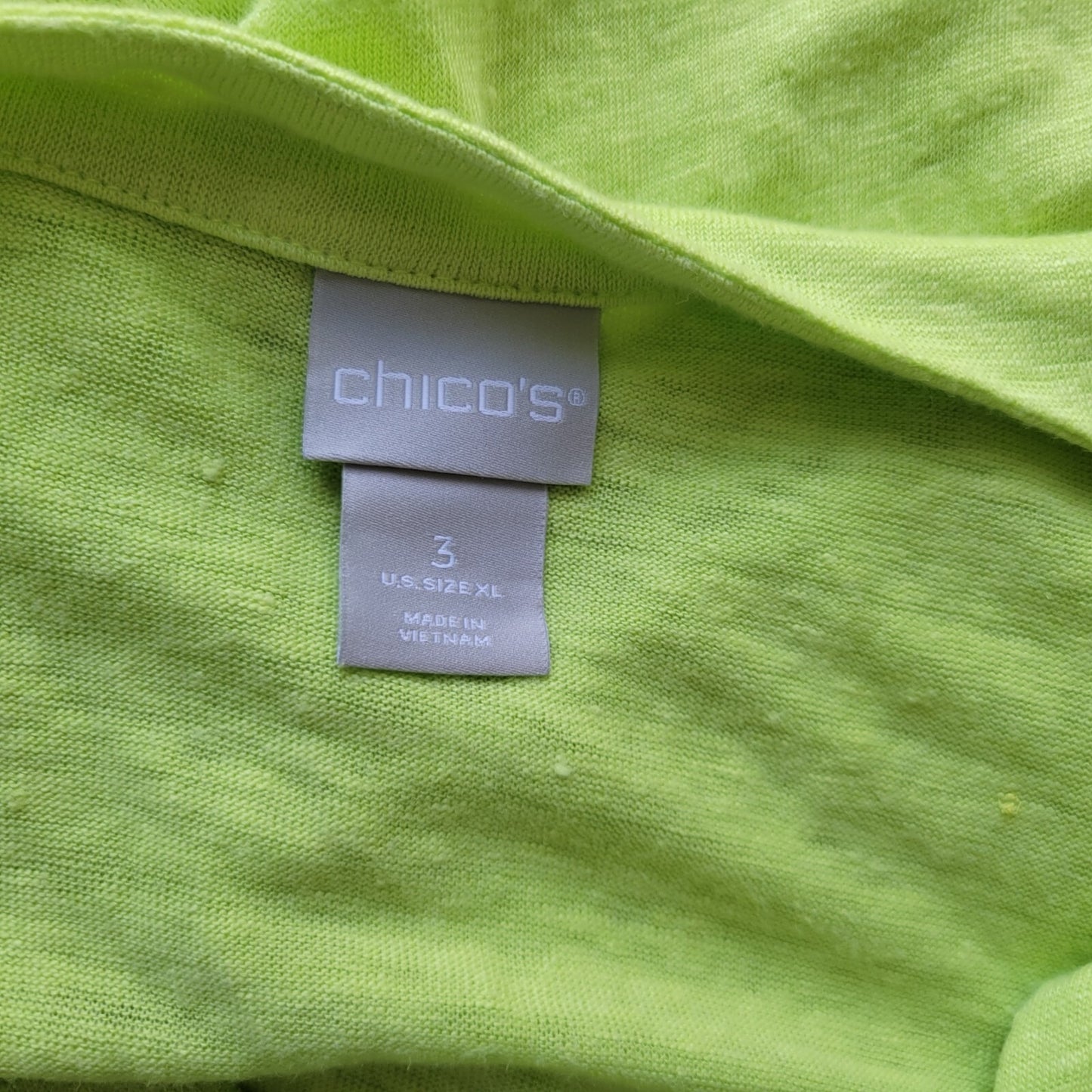 Chicos Women Top 3 Standard XL Fluorescent Green Linen Lightweight Travel Casual