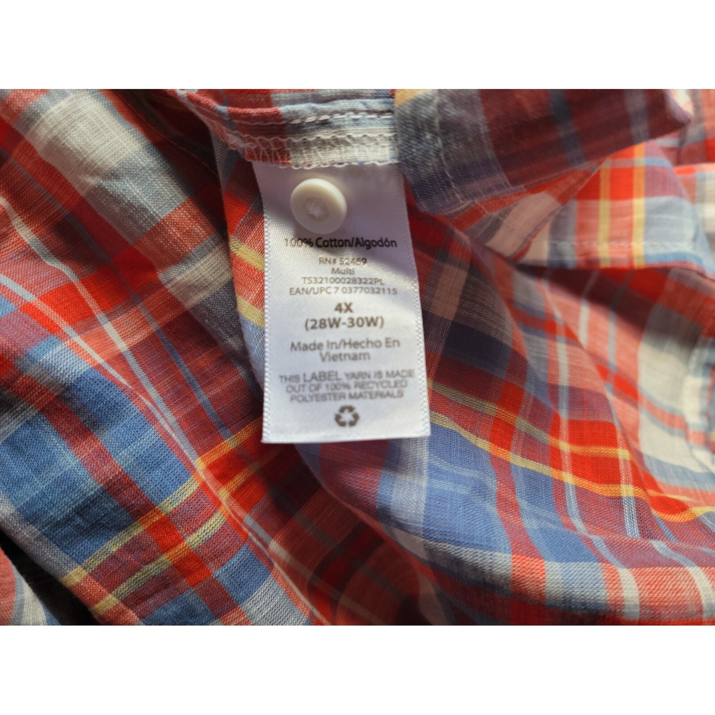 Terra Sky Womens Top 4X Plus Short Sleeve Red Plaid Polyester Ruffle Keyhole