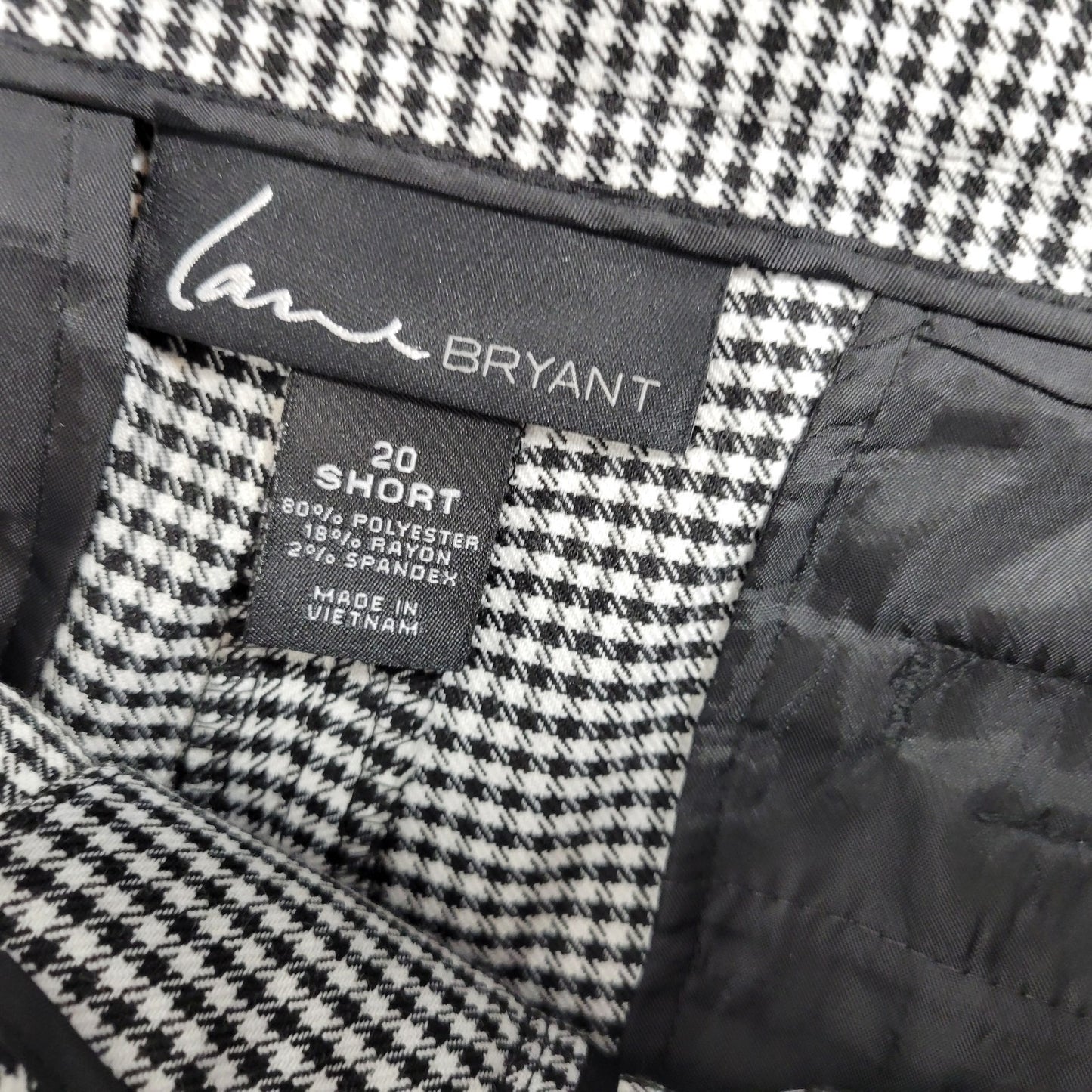 Lane Bryant Women Pants 20 Short 20P Plus Black Check Poly Blend Zip Fly Career