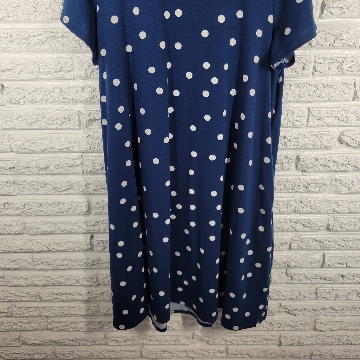 LuLaRoe Women's 3XL Plus Blue White Polka Dot Shirt Dress Pockets Knee Length