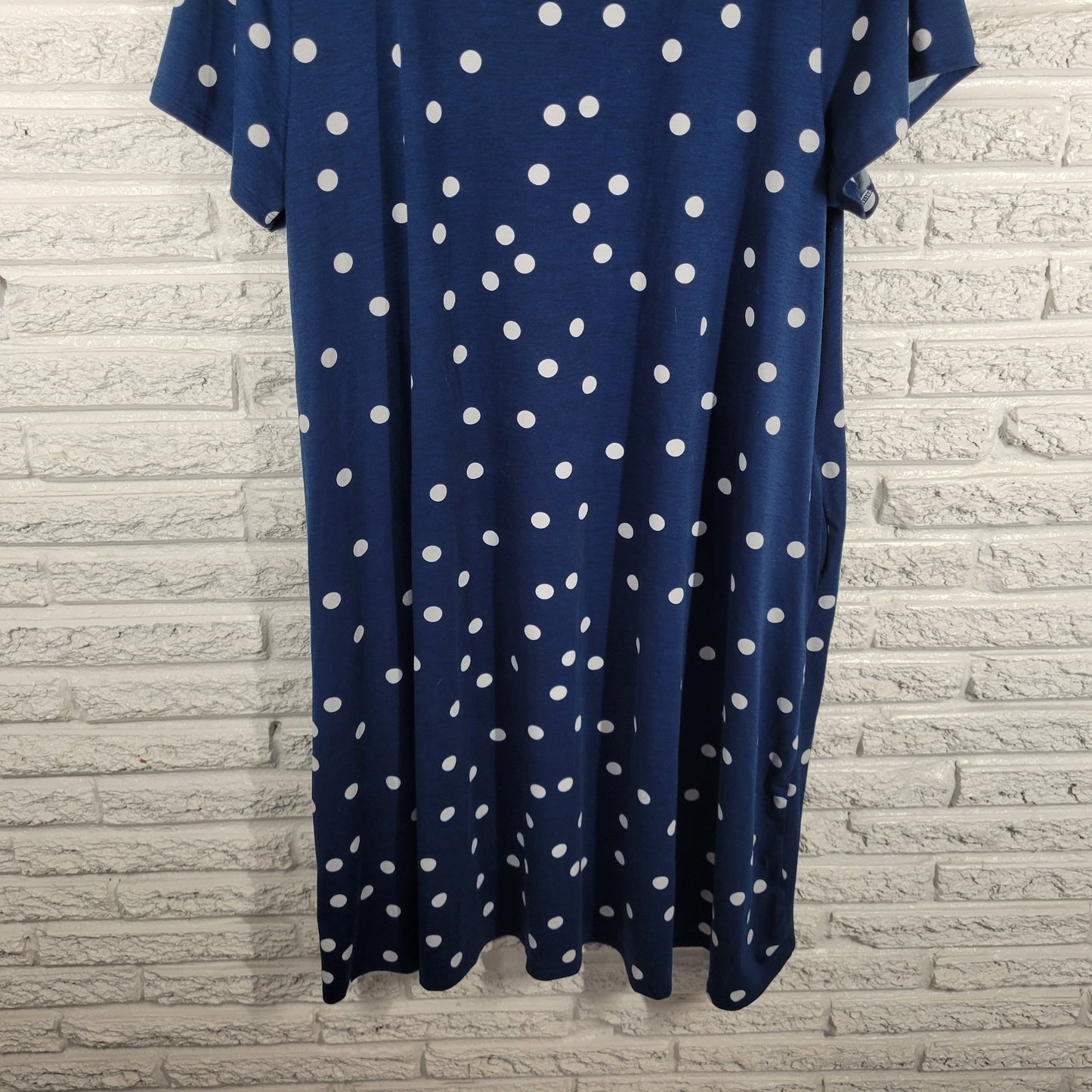 LuLaRoe Women's 3XL Plus Blue White Polka Dot Shirt Dress Pockets Knee Length