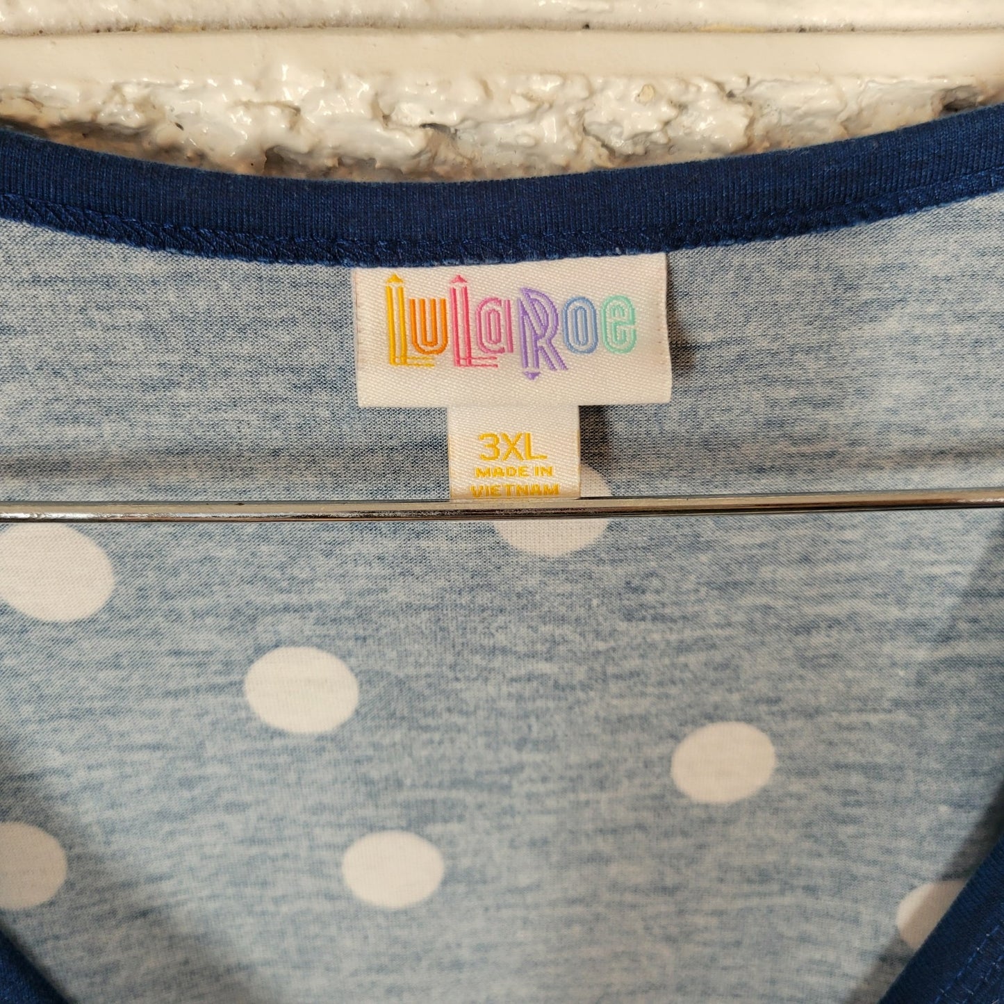 LuLaRoe Women's 3XL Plus Blue White Polka Dot Shirt Dress Pockets Knee Length