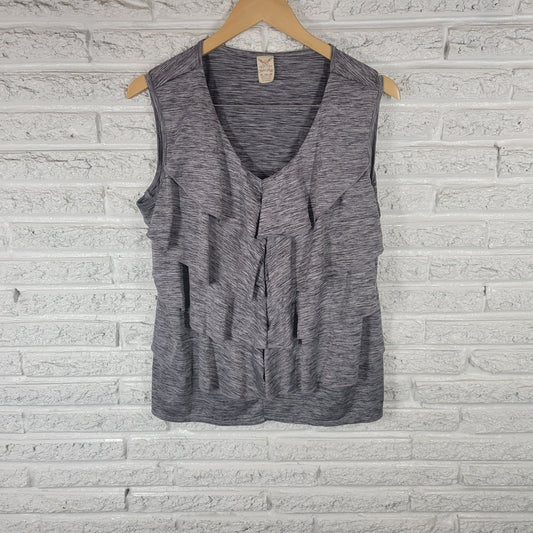 Faded Glory Womens Top XL 16 18 Sleeveless Gray Heather Tiered Poly Blend Ruffle