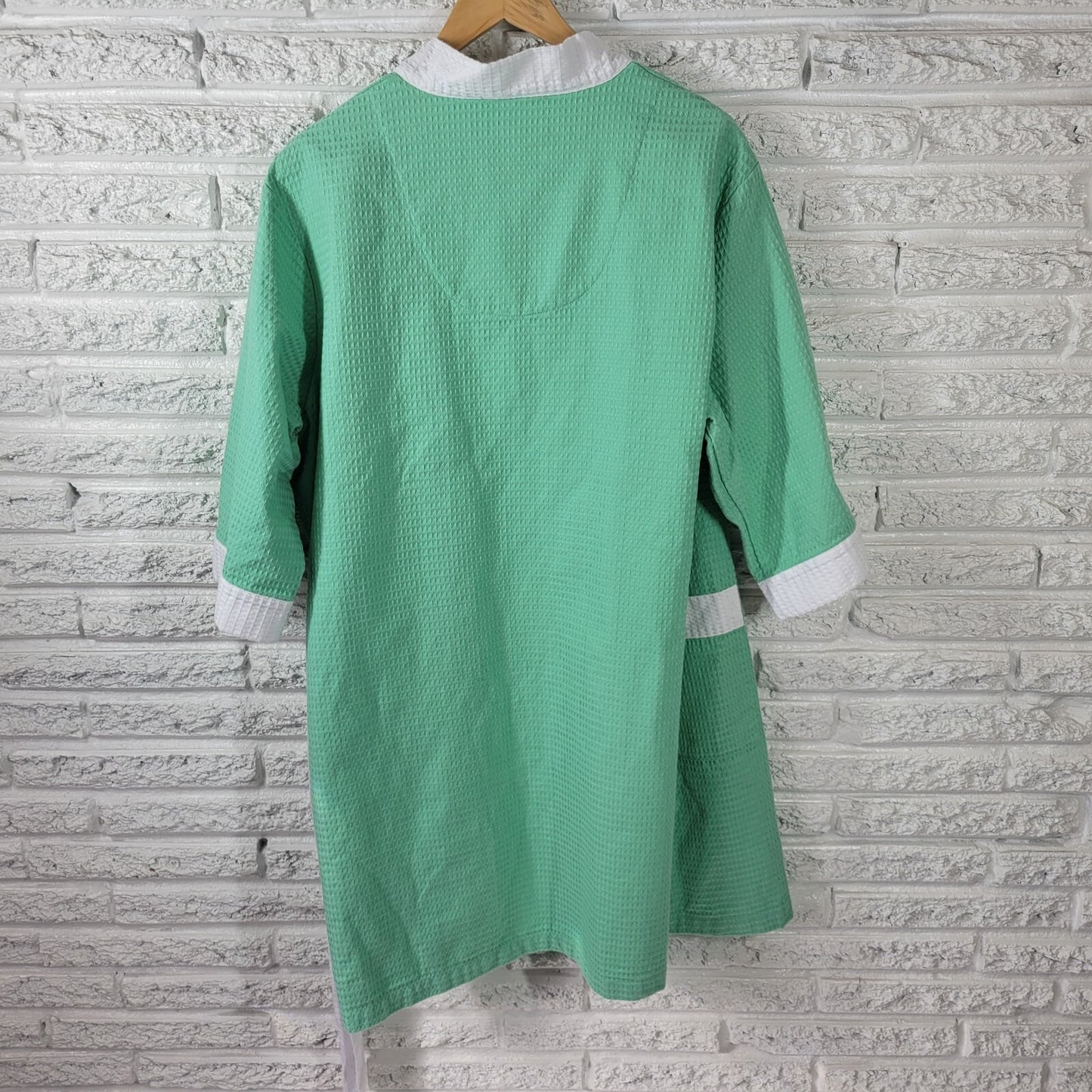 Cabernet Women's XL Green Waffle Knit Robe 3/4 Sleeve Cotton Blend Belted Kaftan