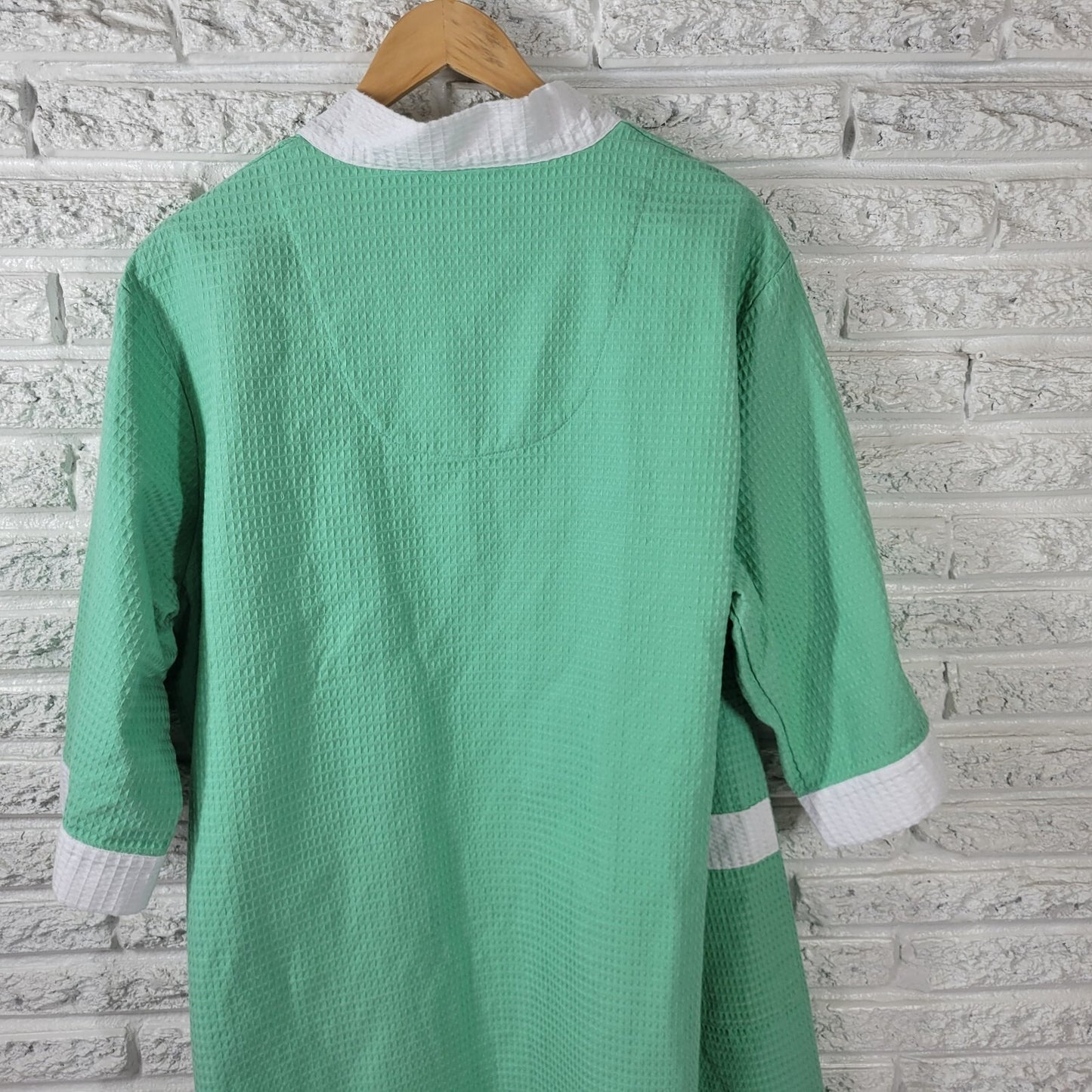 Cabernet Women's XL Green Waffle Knit Robe 3/4 Sleeve Cotton Blend Belted Kaftan