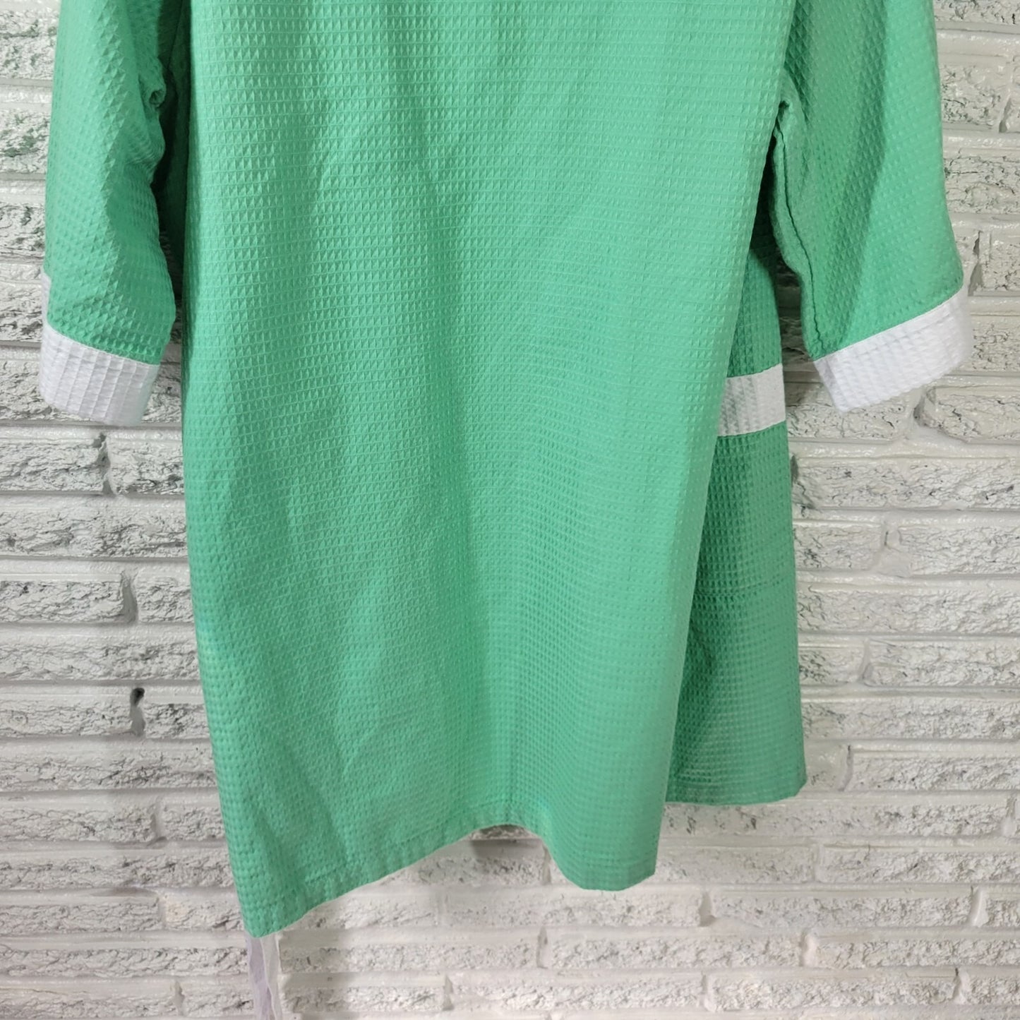 Cabernet Women's XL Green Waffle Knit Robe 3/4 Sleeve Cotton Blend Belted Kaftan